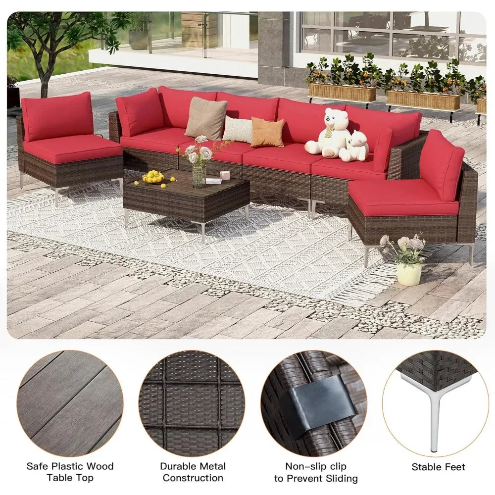 Outdoor Courtyard Furniture Set, 7-piece Outdoor Combination Sofa PE Rattan Willow Courtyard Reception Set