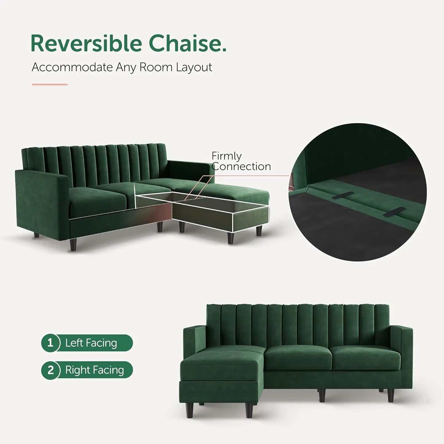 Convertible Sectional Sofa, L Shaped Couch with Reversible Chaise,