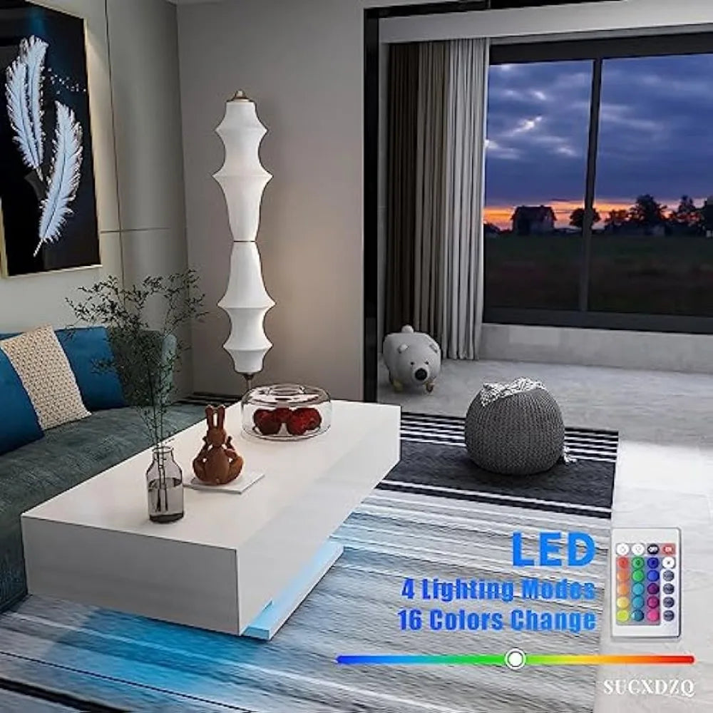 Coffee Table and Chair Set with Remote Control, Dining Room Table, RGB Light, Center Tables