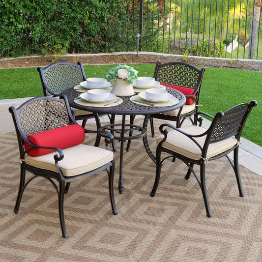 Aluminum Outdoor Dining Set for 4 with Cushions - Elegant Round Patio Table and Chairs