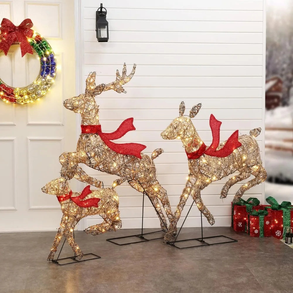 Rattan Reindeer Christmas Decorations Outdoor Yard Set of3,Indoor Decorations,LED Christmas Lighte