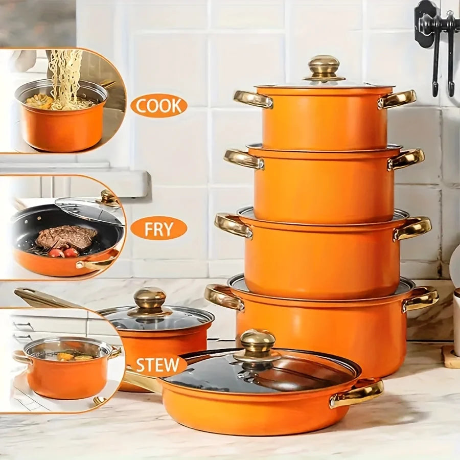 - Stainless Steel Induction Cookware for Gas/Electric, Heat-Resistant Skillet & Saucepan Combo