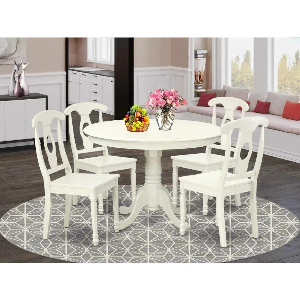 Kitchen Table & Chairs Set Includes Round Dining Room Table with Pedestal and Faux Leather