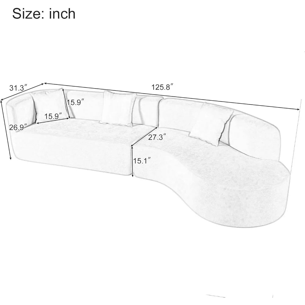 Sofa, Modern Half Moon Sectional Sofa, Comfy Fabric Upholstered Minimalist with 3 Pillows Suitable for living room