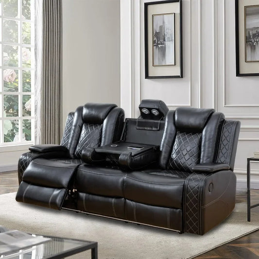 Multifunction Power Air Leather Recliner Sofa Set with LED Lights, Living Room Furniture, Reclining Sofa, loveseat,