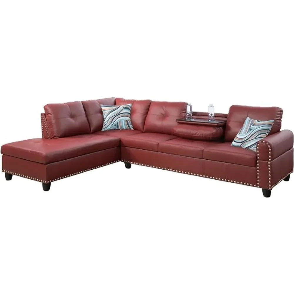 Faux Leather Sectional Couch, Button Tufted Upholstered Modular Sofas