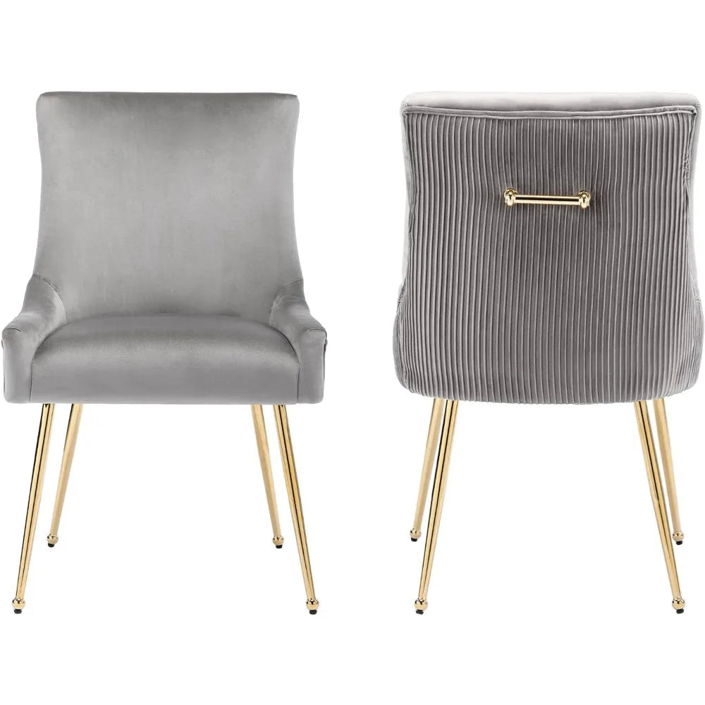 Modern Leisure Velvet Dining Chairs Set of 2, Upholstered Velvet Chair with Gold Meta L