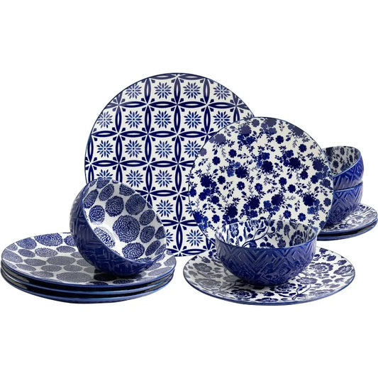 Modern Porcelain Dinnerware Set for 4 Kitchen Dinner Salad Dessert Plates and Cereal Bowls Set
