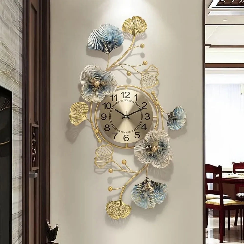 Metal Wall Art Large Wall Clock Creative Metal Ginkgo Biloba Design