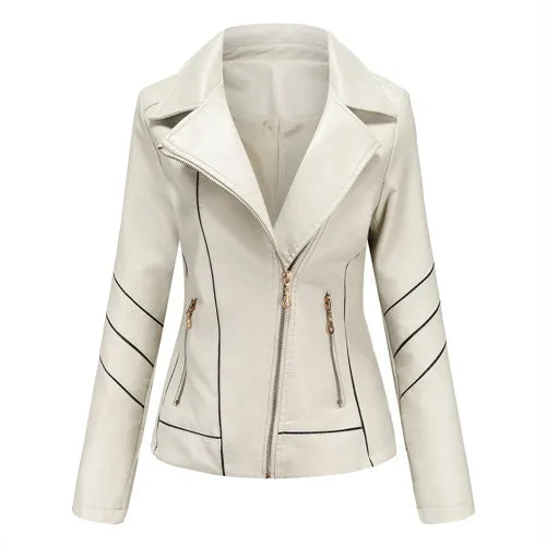 Red PU Faux Leather Jacket Women fashion Casual Biker Jackets Outwear Female Tops spring