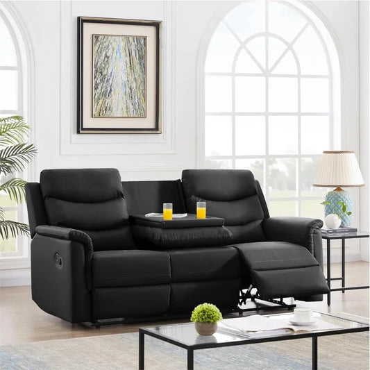 Sofa Set with 2 Recliners,3-Seater Leather Adjustable Loveseat Couch