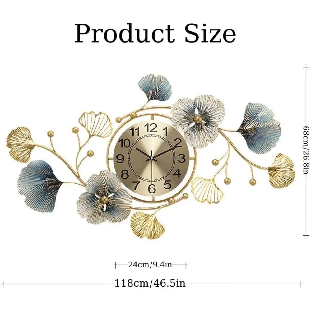 Metal Wall Art Large Wall Clock Creative Metal Ginkgo Biloba Design