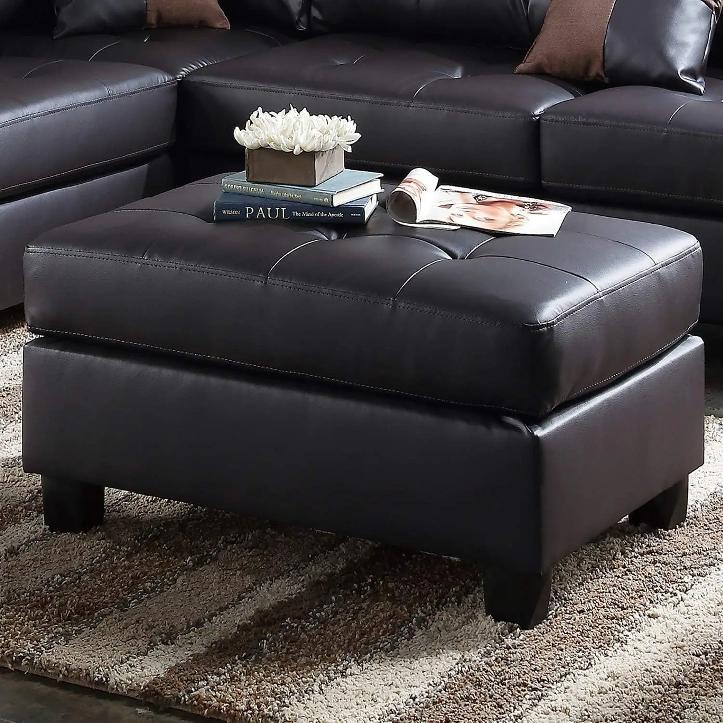 Sofa Sectional Sofa, L-Shape Faux Leather Sectional Sofa Couch Set with Chaise, Ottoman, 2 Toss Pillow Using