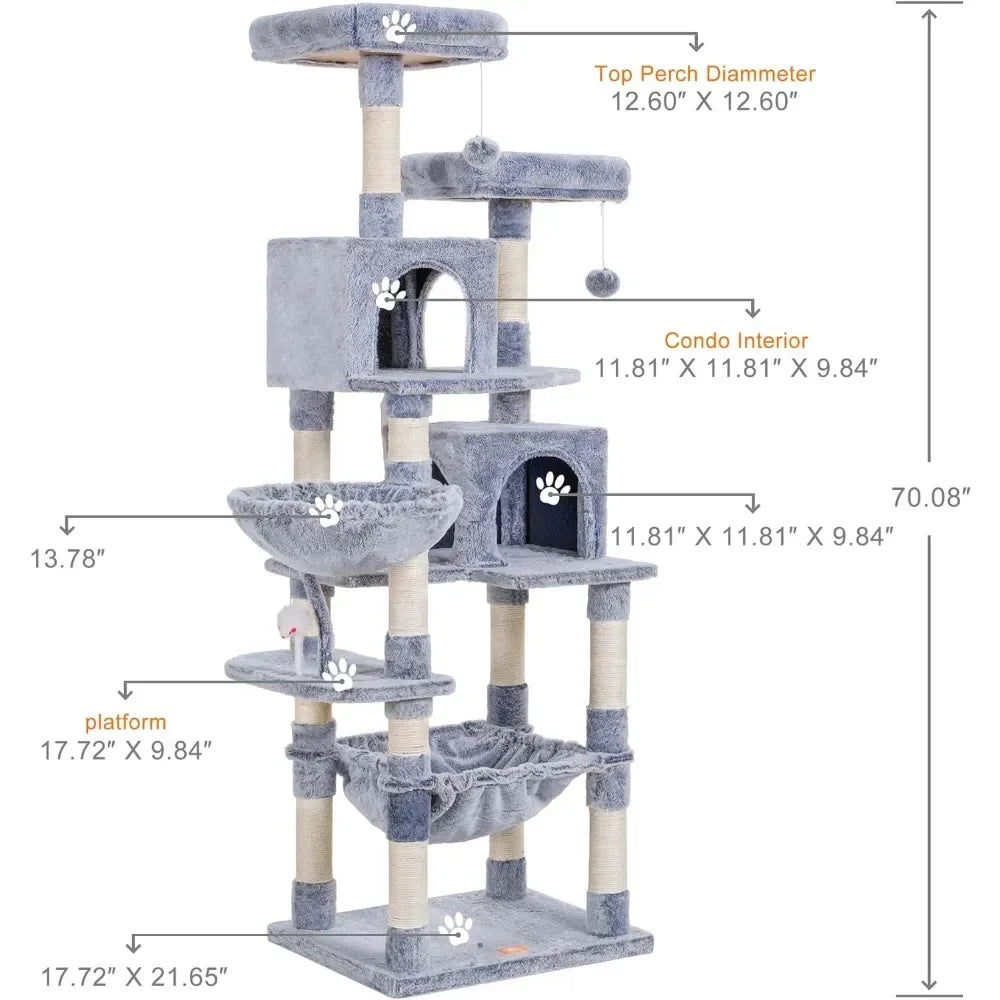 Cat Tree Indoor Feline Toys Comfort Hammock & Sisal Scratching Pet Products Home Garden