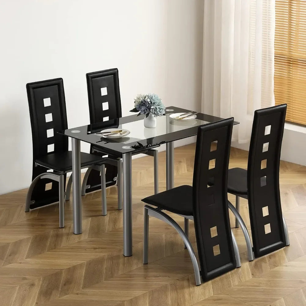 Karl Home 5-Piece Dining Table Set with 1 Glass Dining Table