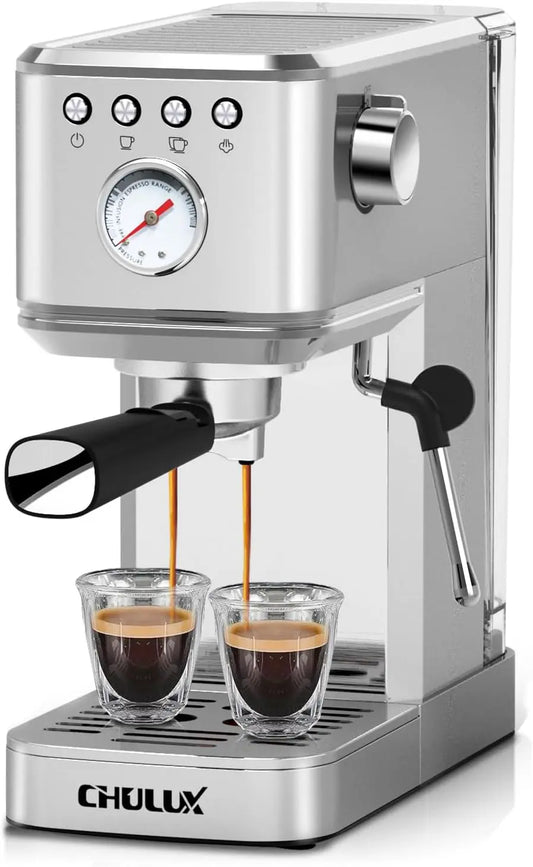 Chulux Slim Espresso Machine With Milk Frother Steam Wand, 20 Bar Professional Italian Pump Semi Automatic Espresso Coffee