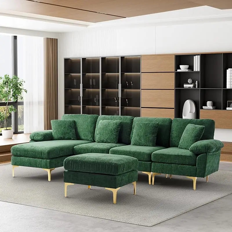 Sectional Sofa couch,4 Seat set for Living Room, Convertible L-Shaped Velvet with Chaise Lounge
