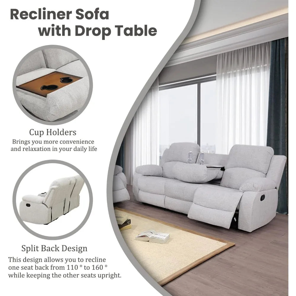 Recliner Sofa Set Living Room Furniture, Microfiber Fabric Reclining Sofa Set, Recliner Couch Set with Cup Holders