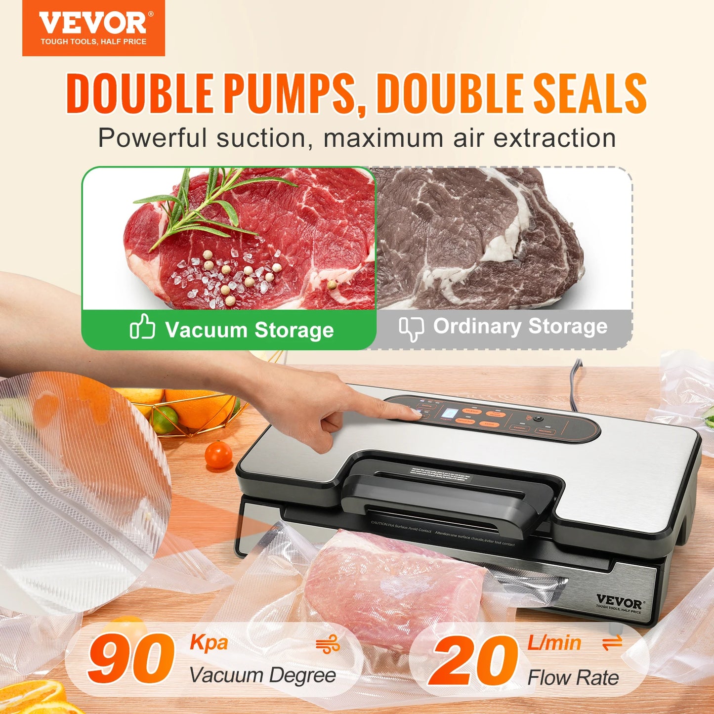Vacuum Sealer Food Packaging Machine with Free 10pcs Vacuum bags for Household Kitchen Vacuum Food Sealing