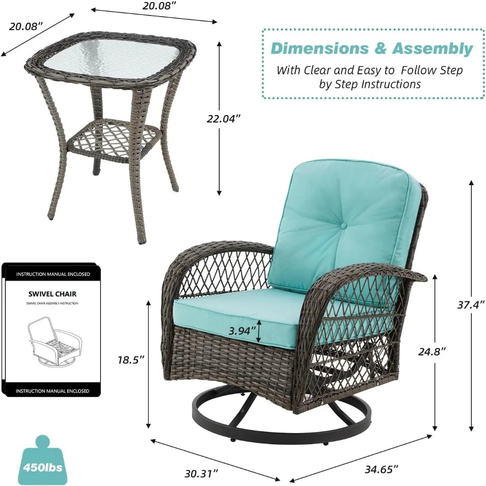 Degree Rocking Patio Conversation Set with Thickened Cushions and Glass Coffee Table, Garden Furniture Sets