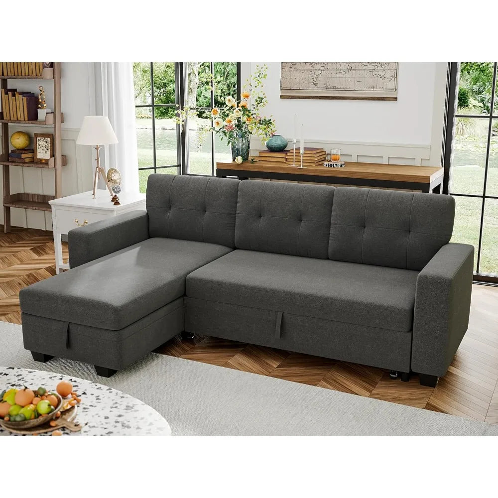 Sofa Bed Reversible Convertible Sleeper Pull Out Couches with Storage Chaise Living Room, Dark Gray