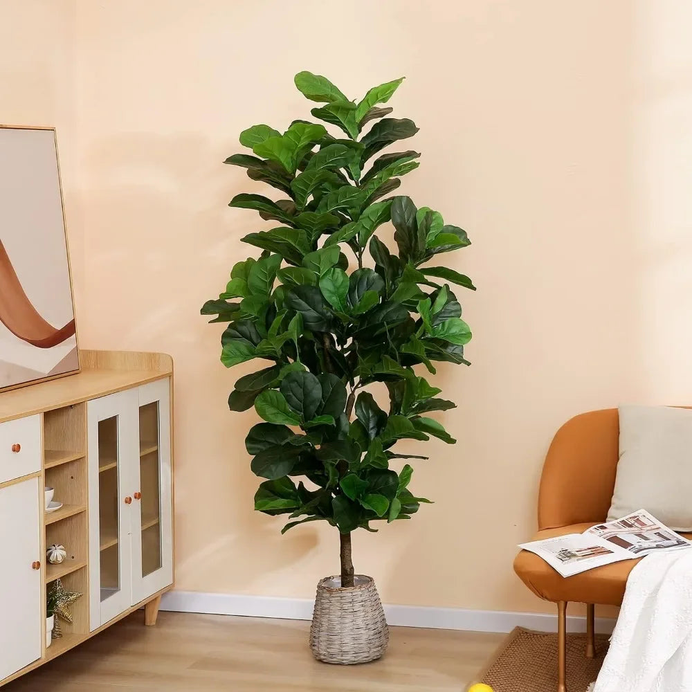 2 Pack,Fiddle Leaf Fig Tree 6ft Tall Artificial Tree in Pot Fake Ficus Plants with 184 Decorative Fiddle Leaves Faux Fig Trees