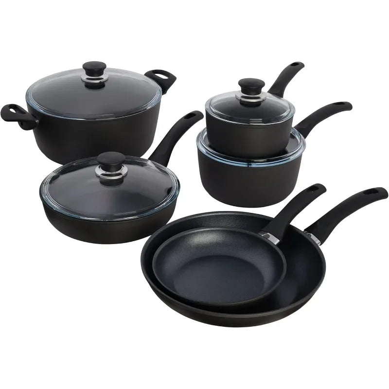 Nonstick Pot and Pan Set, Made in Italy, Set includes fry pans, saucepans, sauté pan and Dutch oven with lid