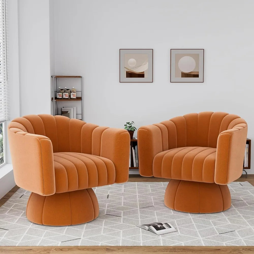 Upholstered Velvet Round Armchairs, Modern Reading Lounge Chair for Living Room