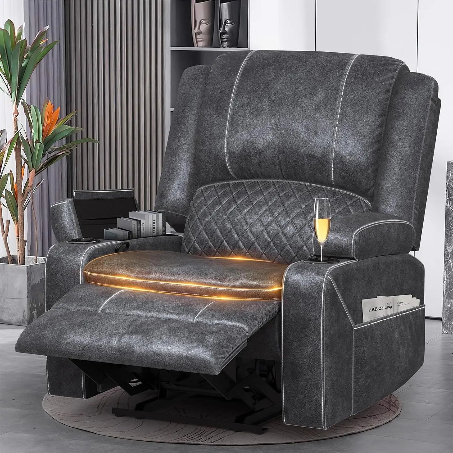 Living Room, 2 Seater Reclining Loveseat Leather with Removable Console
