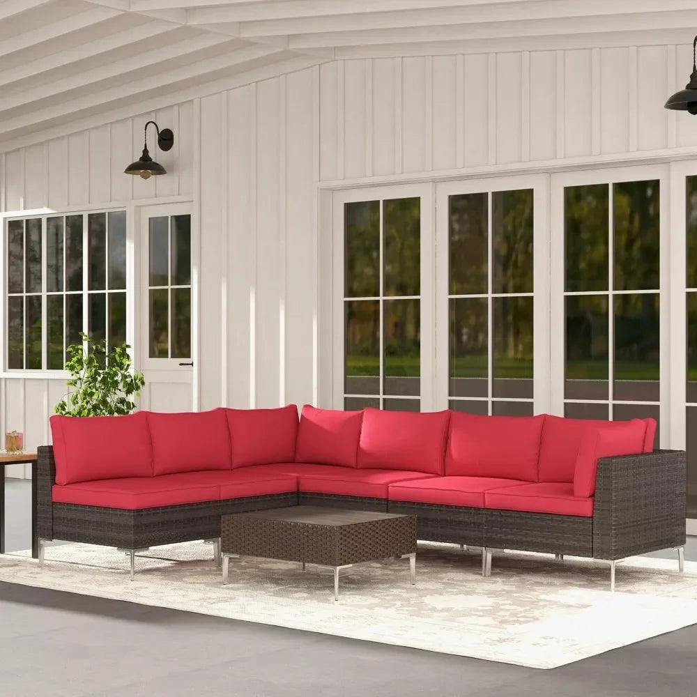 Outdoor Courtyard Furniture Set, 7-piece Outdoor Combination Sofa PE Rattan Willow Courtyard Reception Set