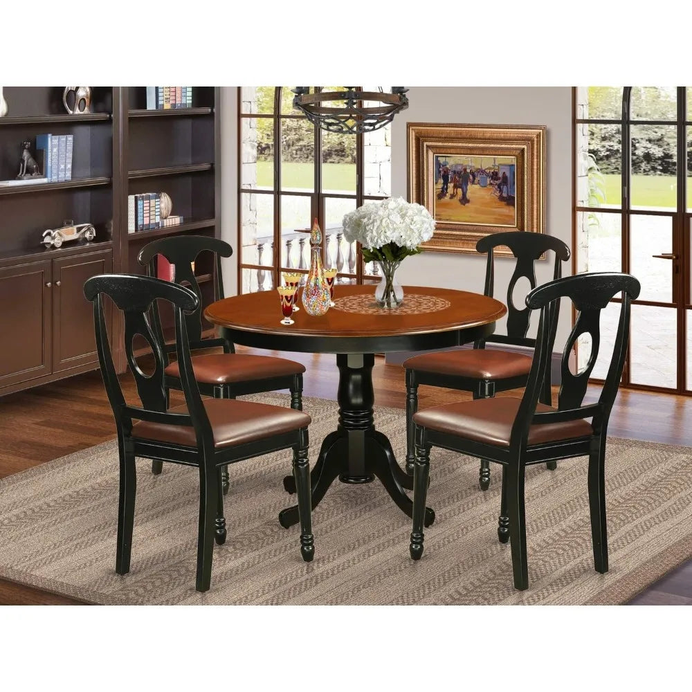 Kitchen Table & Chairs Set Includes Round Dining Room Table with Pedestal and Faux Leather