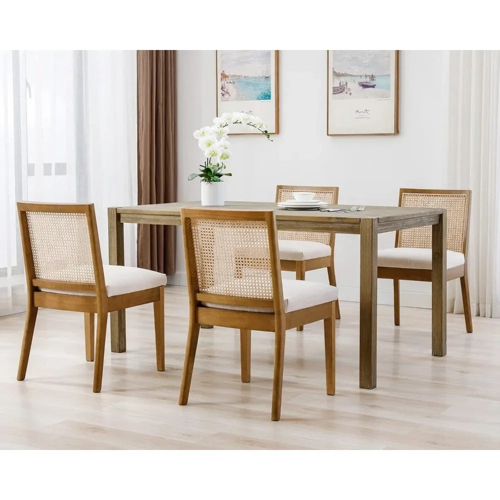 LIVINOVA Farmhouse Rattan Dining Chairs Set of 6,Mid Century Modern Kitchen & Dining Room