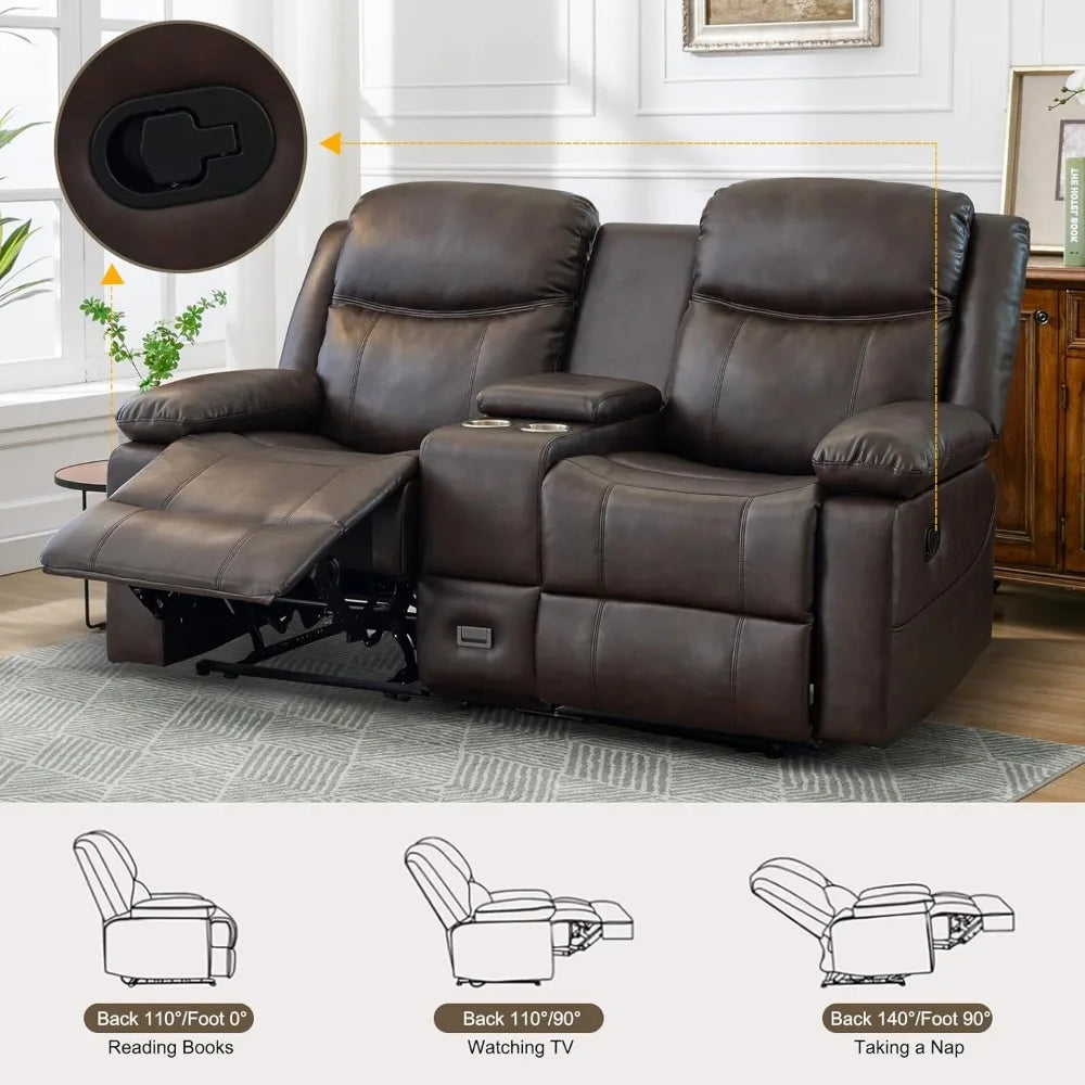 Reclining Loveseat with Console, Double Reclining Loveseat, 2 Seater Manual Reclining Couch for Living Room, Office,Home Theater