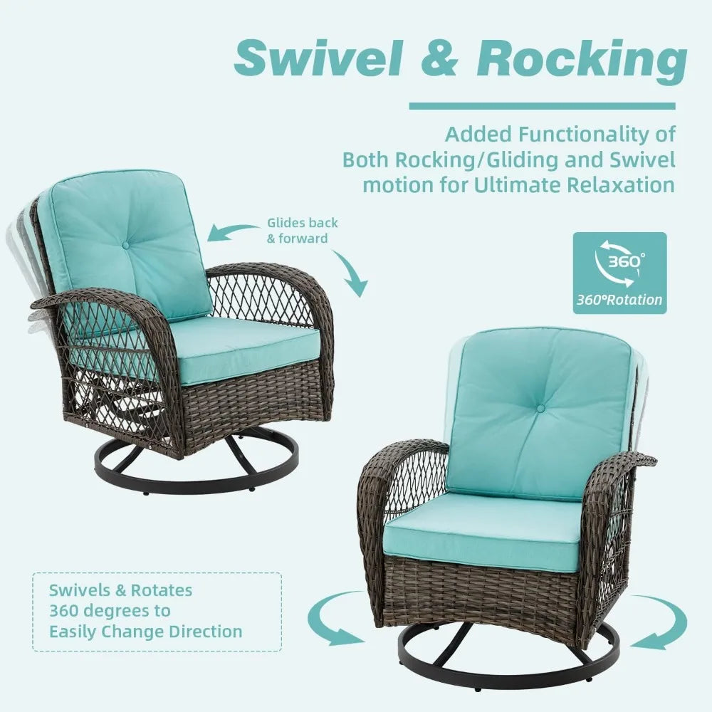 Degree Rocking Patio Conversation Set with Thickened Cushions and Glass Coffee Table, Garden Furniture Sets