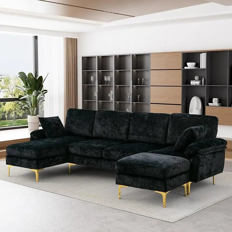 Sectional Sofa couch,4 Seat set for Living Room, Convertible L-Shaped Velvet with Chaise Lounge