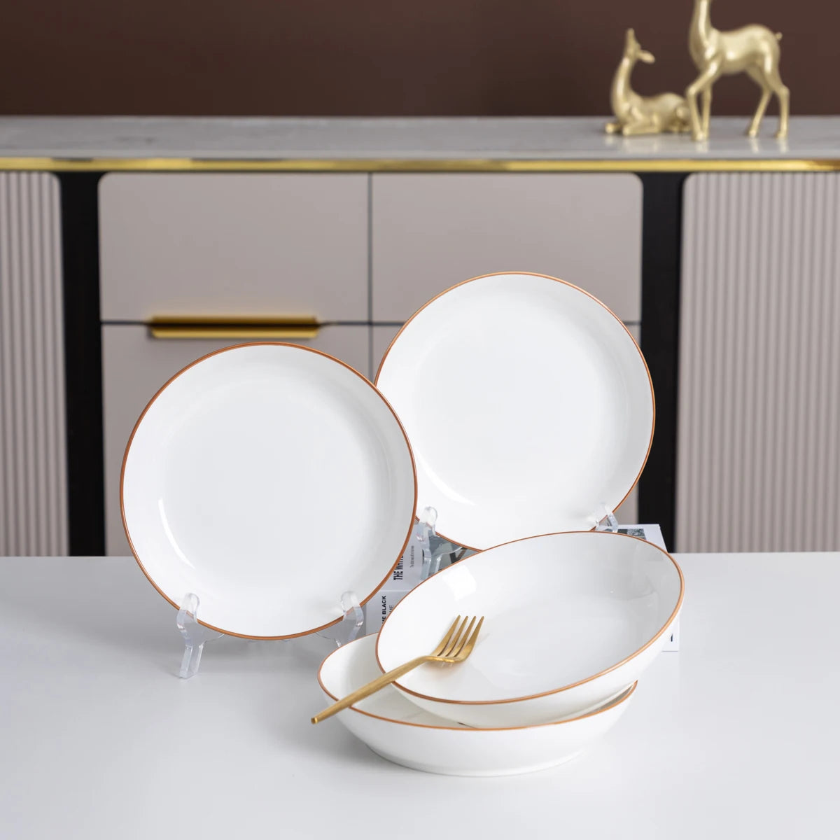 8 Pieces Porcelain Home Tableware Set Elegant Ceramic Bowl and Plate Set Premium Household Kitchen Stoneware Christmas Gift