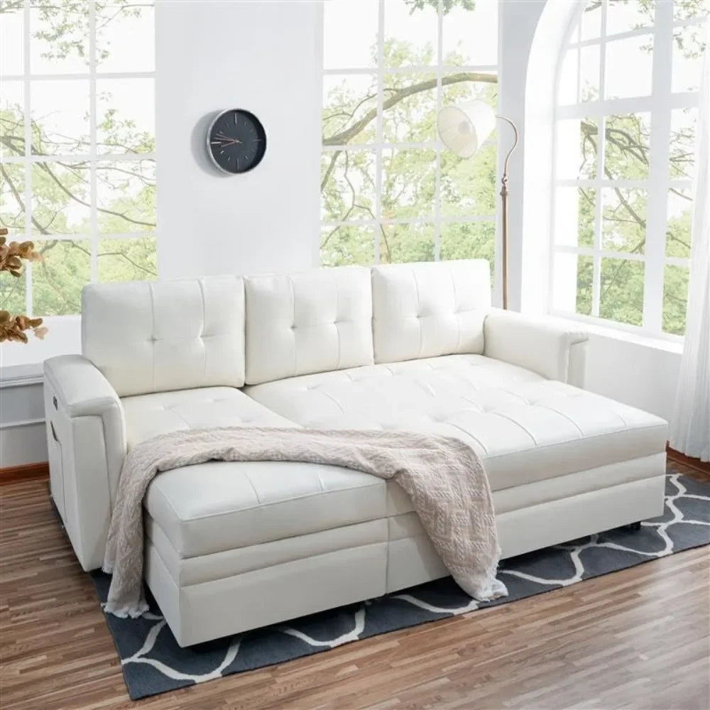 sofa beds, with USB Ports-L-Shaped Couch Convertible Pull-Out Bed, Timeless Design, Sturdy