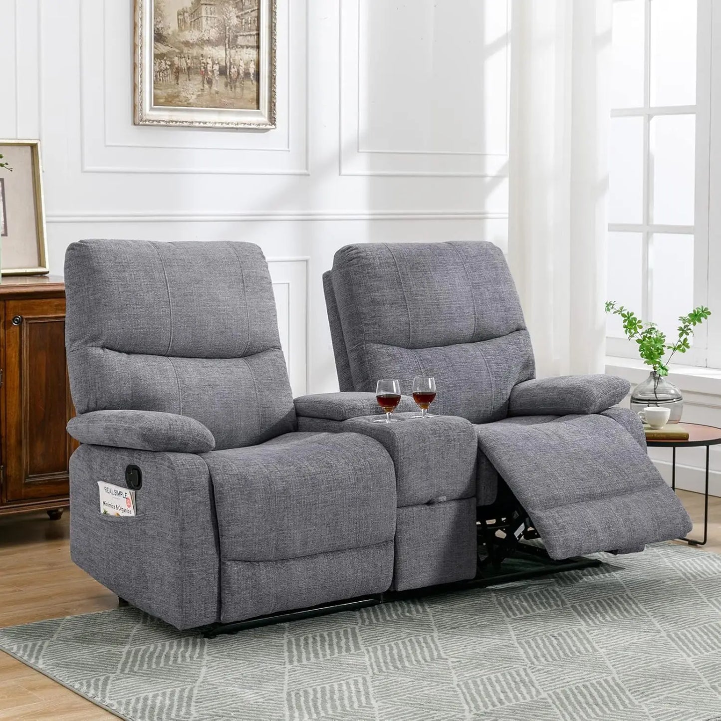 Reclining Loveseat with Console, Double Reclining Loveseat, 2 Seater Manual Reclining Couch for Living Room, Office,Home Theater