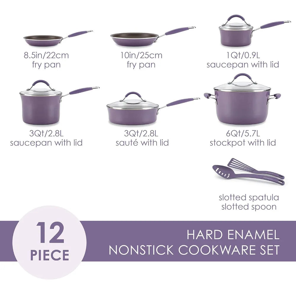 Nonstick Cookware Pots and Pans Set, 12 Piece, Oven safe to 400 degrees F, easy cleanup,