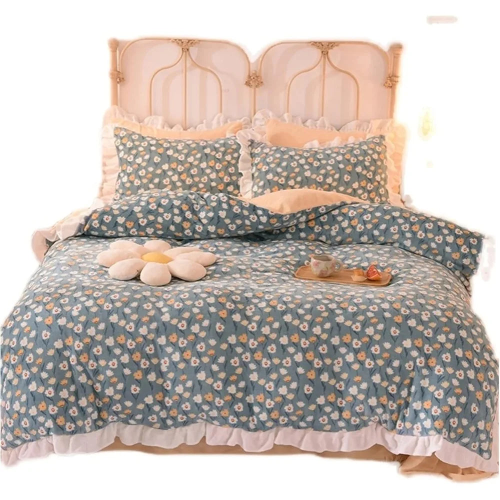 Bedding set, autumn and winter milk fiber four piece set, coral fleece lining, thick double-sided bed sheets