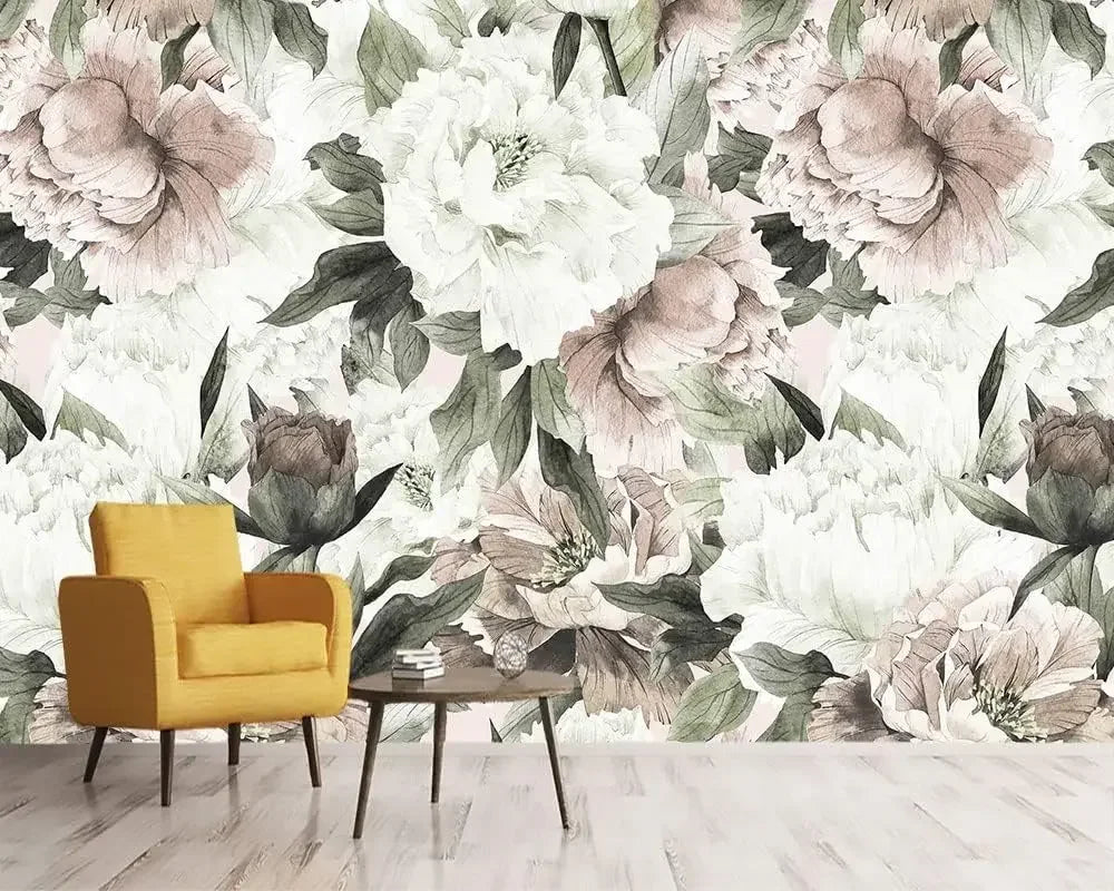 Roses and Banana Leaves Wall Mural Wallpaper for Bedroom and Living Room