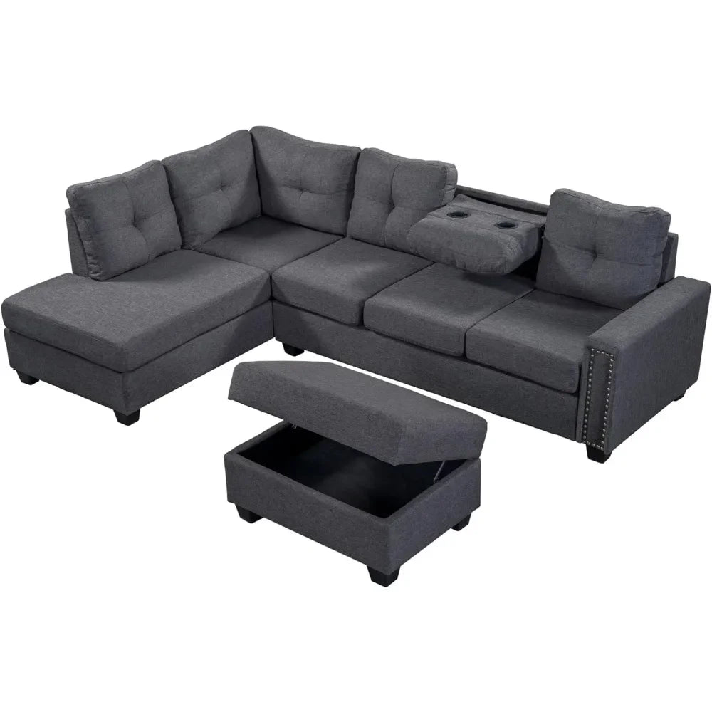 L Shape Modular Storage Ottoman & Chaise, Comfy Oversized Corner Sofa Cup