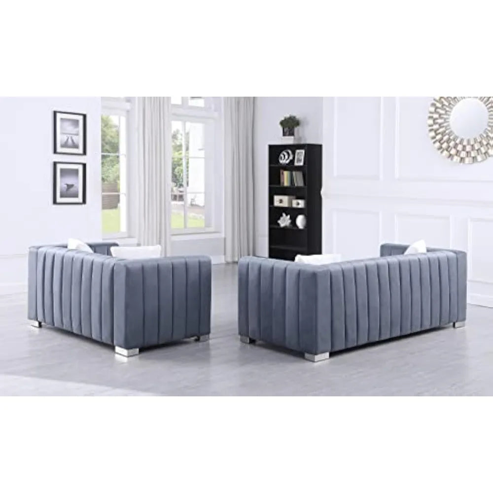 Modern Sofa Couch 2 Set for Living Room, Velvet Chesterfield 2-Pcs Upholstered Sofa