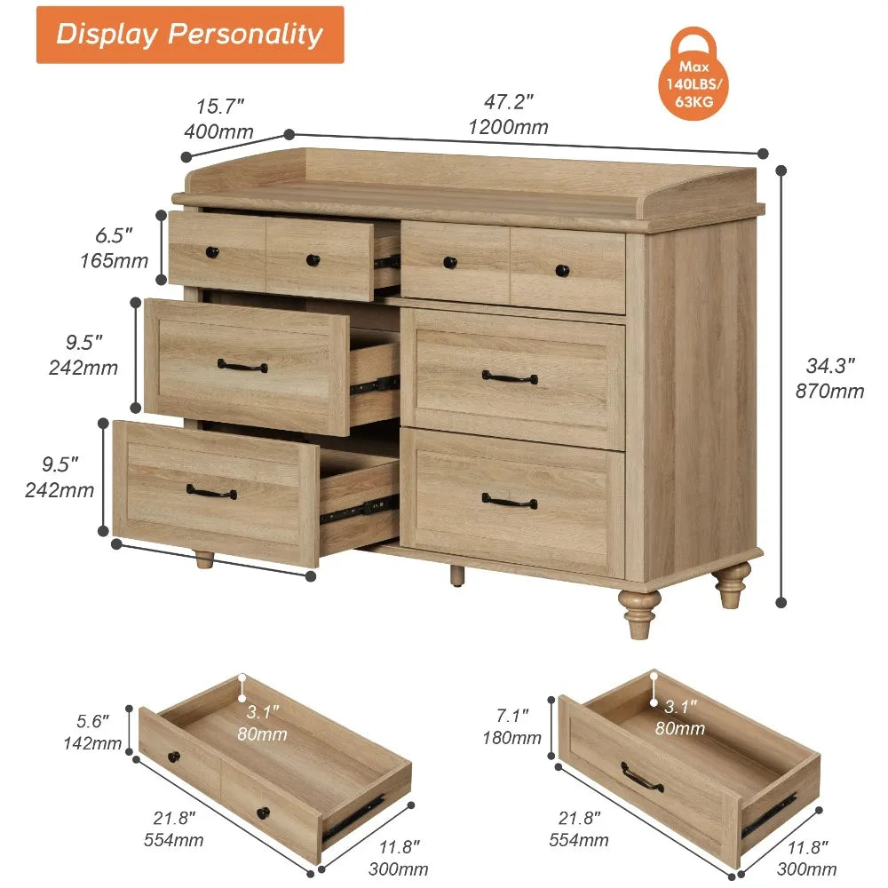 Wood Kids Dresser with 6 Drawers Nursery Dresser Chest