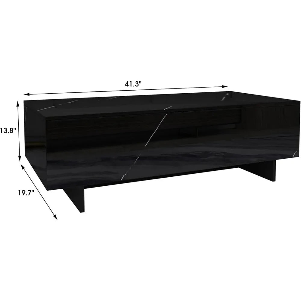 Coffee Tables Marble Rectangle for Living Room, Black Side Table, High Gloss Center