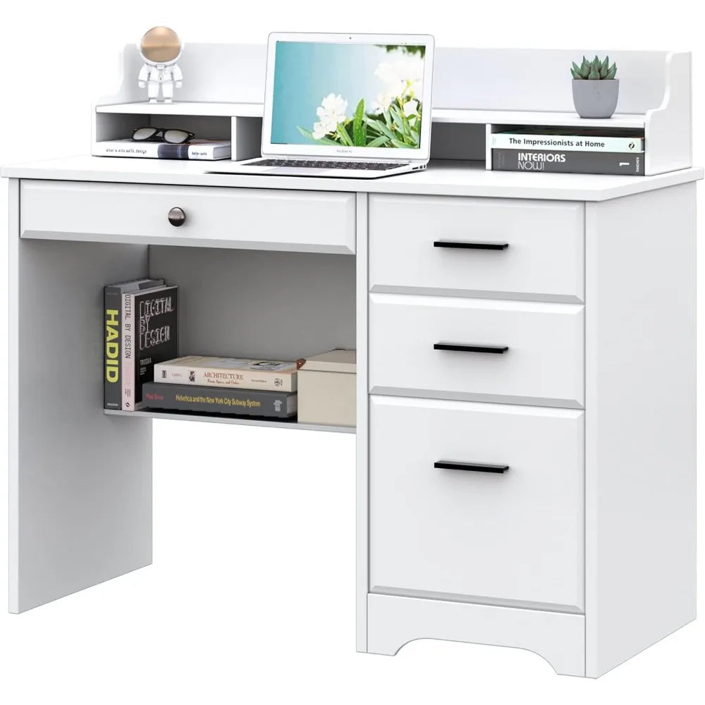 Computer Desk with Storage Drawers and Hutch, 44 Inch Home Office Desks