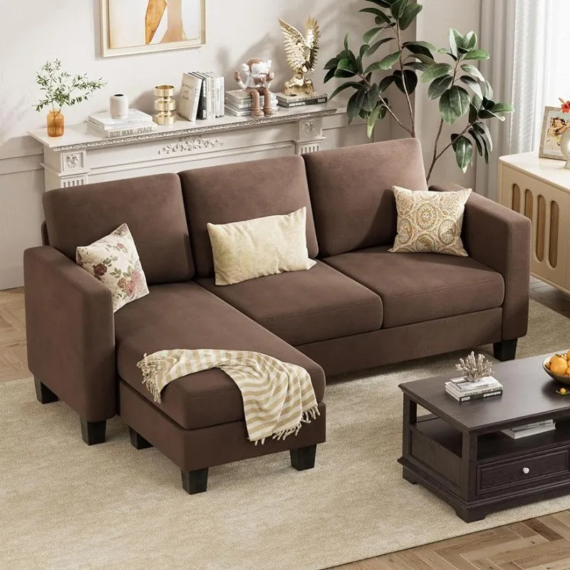 Convertible Sectional Sofa Couch, 3 Seat L-Shaped Sofa with Linen Fabric