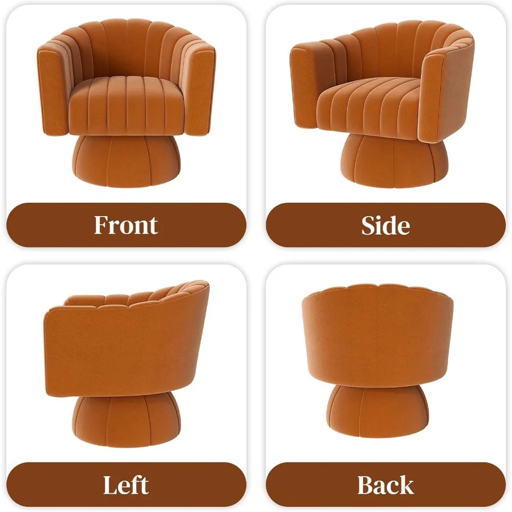 Upholstered Velvet Round Armchairs, Modern Reading Lounge Chair for Living Room
