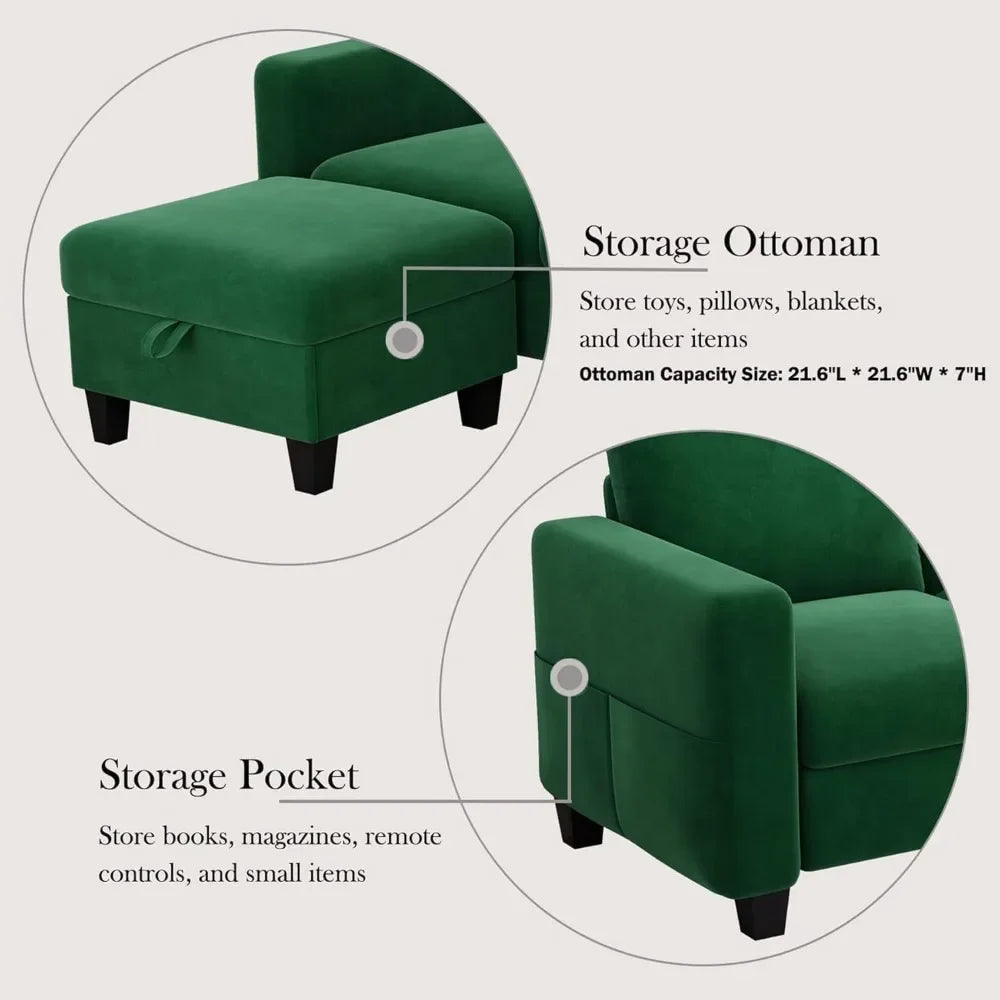 Sleeper Sectional Sofa Set ,with Storage Ottoman 4-Seat Sectional Sofa Set for Living Room, Velvet U Shaped Couch