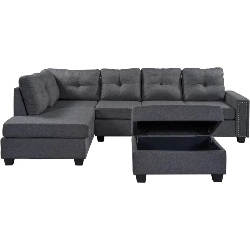 L Shape Modular Storage Ottoman & Chaise, Comfy Oversized Corner Sofa Cup